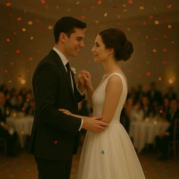 Первый танец молодожёнов на свадебной фотосессии в Минске под дождём из конфетти