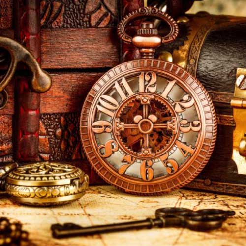 Винтажные часы, сундуки и ключ на свадебном квесте для броска букета в Минске