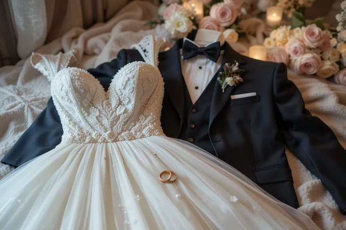 Свадебное платье, костюм, кольца